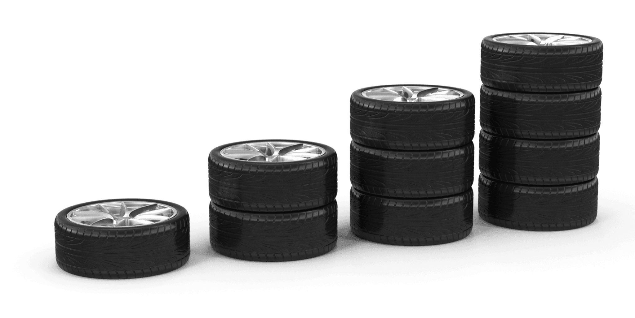 Car tires arranged in stacks